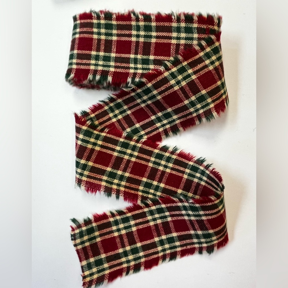 New 4 Yard Fabric Ribbon Strip 1-1/2” wide HOMESPUN red green plaid Christmas